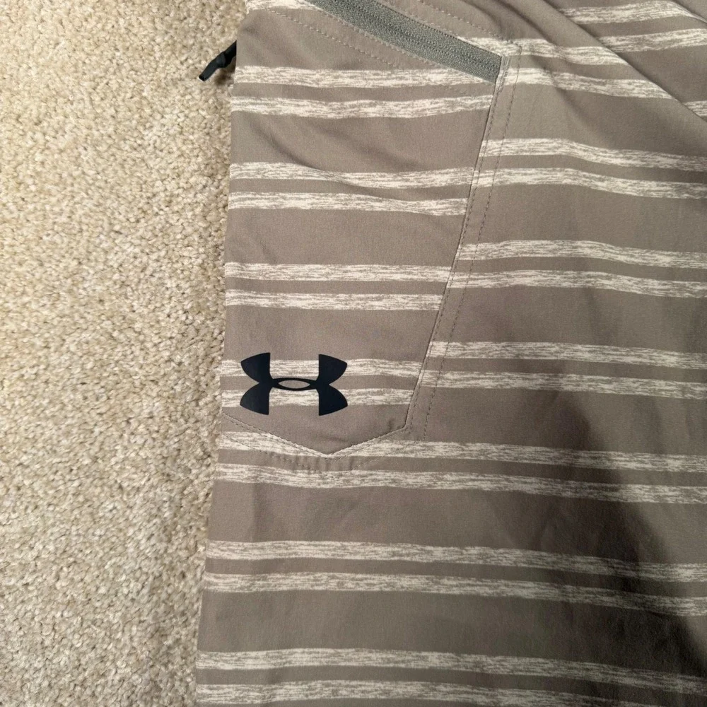 Under Armour Board Shorts Mens 40 Grey Striped HeatGear‎ Loose Fit Swim Trunks